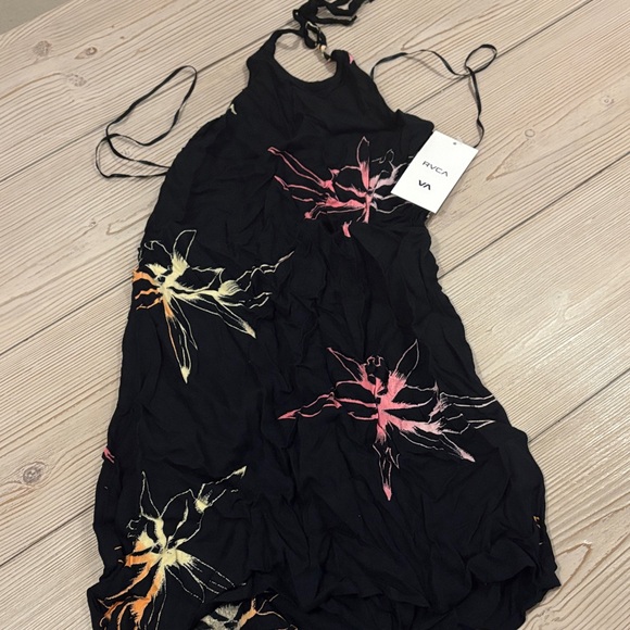 RVCA Dresses & Skirts - RVCA Black Dress with Pink and Orange Floral Accents